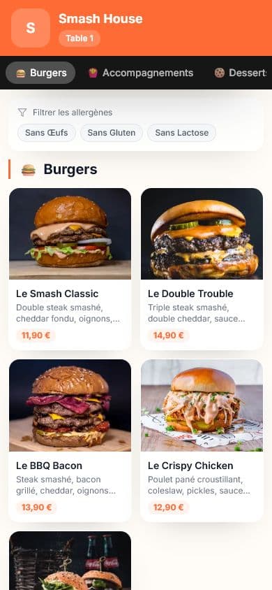 Menu digital Qwick Order vu par un client