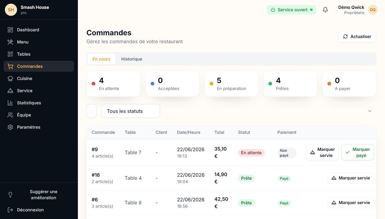 Qwick Order — Commandes en direct